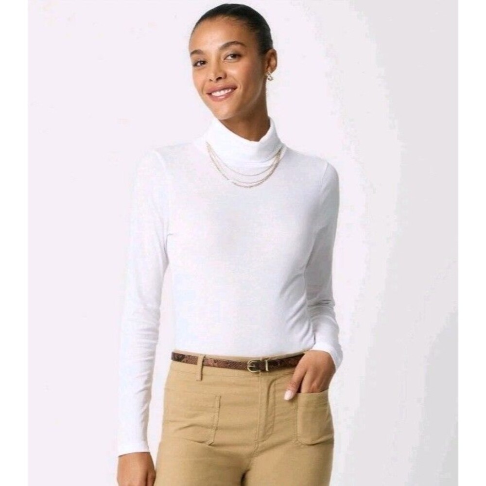 J.Crew Tissue Turtleneck Long Sleeve Top 100% Cotton White CO280 Size S NWT